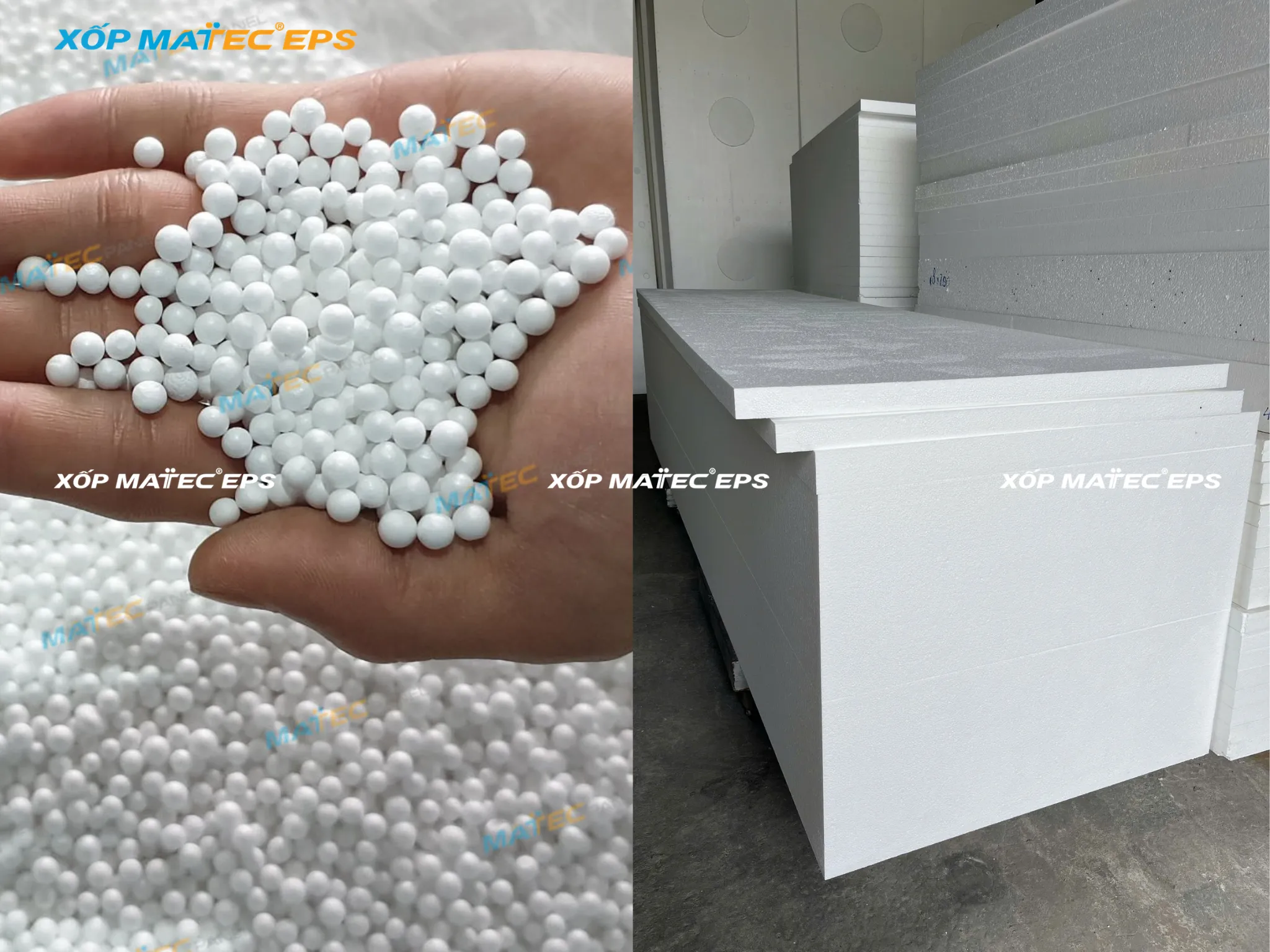 Hình ảnh từ hạt xốp làm thành xốp tấm